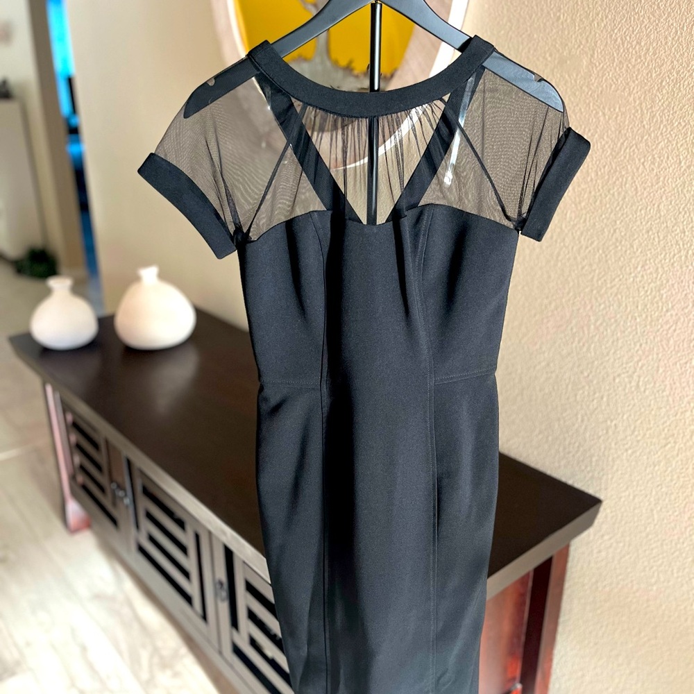 Maggy London Black Dress with Sheer Mesh Detail